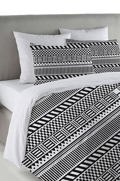 Evmila Μαύρο Ethnic Pattern Printed Διπλό Σετ Παπλωματοθήκη 200x220 cm - Λευκό