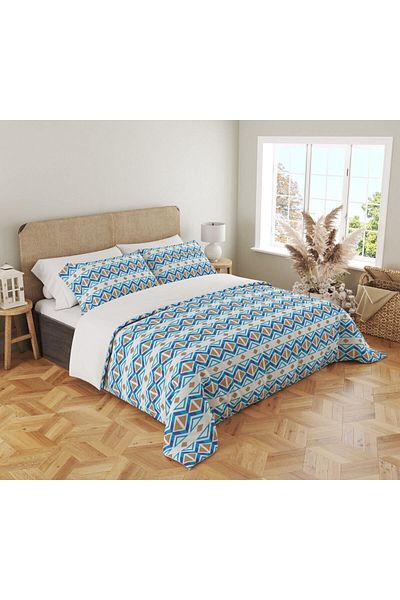 Evmila Ethnic Pattern Printed Διπλό Σετ Παπλωματοθήκη 200x220 cm - Μπλε