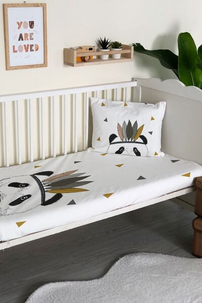 Evmila Panda Patterned Velvet Decorative Baby Crib Cover