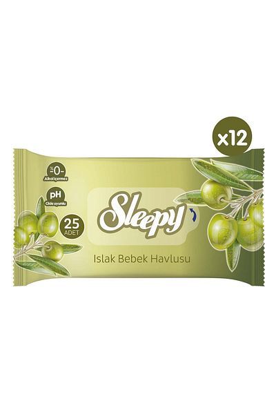 Sleepy Natural Olive Oil and Cotton Wet Baby Towel 12x25 (300 SHEETS)