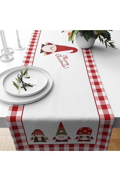 Evmila Christmas Themed Velvet Runner with Dwarf Pattern