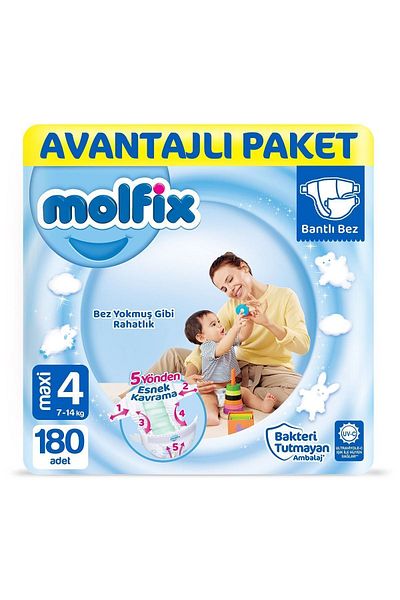 Molfix Baby Diapers Size 4 Maxi Advantageous Package 180 Pieces