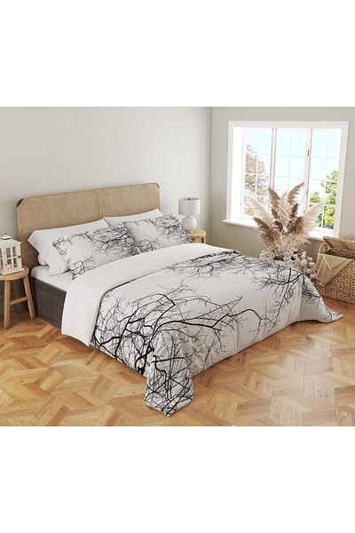 Evmila Σετ Παπλωματοθήκη με Μπλε Κλαδί Διπλό 200x220 cm 2 Τεμάχια 50x70cm - Λευκό