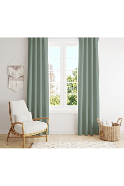 Evmila Kadife Doku Baskılı Küf Yeşil Rengi Fon Perde