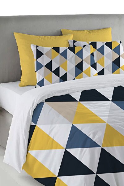 Evmila Žuti, plavi i crni trokutasti uzorak Štampano Bračni 200x220 cm Set po...