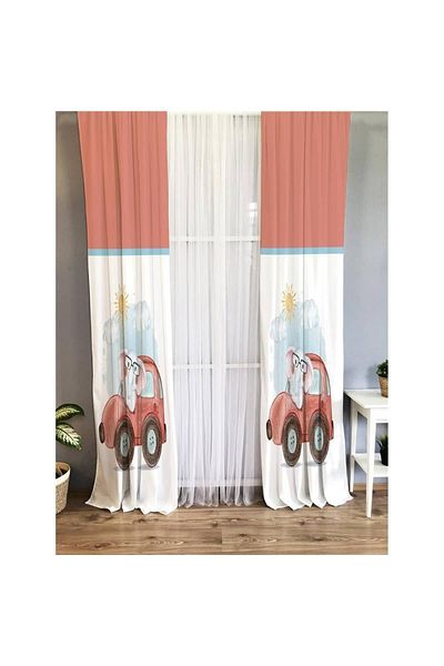 Evmila Car Patterned Children's Room Background Curtain