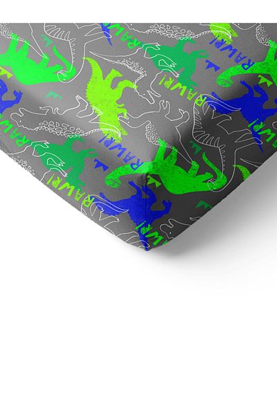 Evmila Dinosaur Patterned Printed Single Elastic Sheet Set
