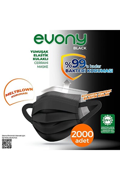 Evony Black Elastik Kulaklı Siyah Maske 2000 Adet