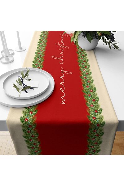 Evmila New Year's Themed Merry Christmas Written Velvet Runner