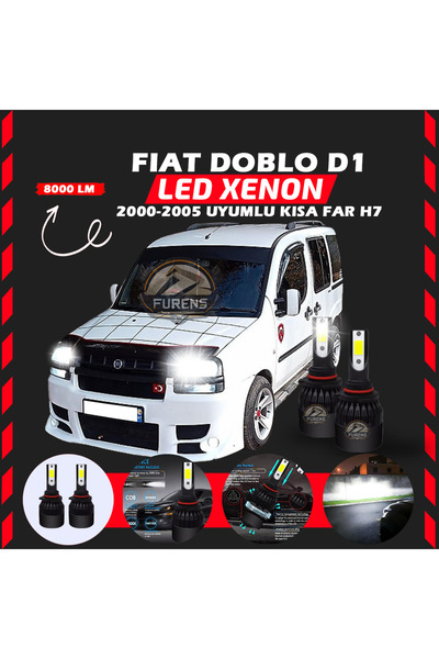 SHOOPLAA Fiat Doblo D1 2000-2005 Kısa Far Uyumlu Şimşek Etkili Led Xenon Ligh...