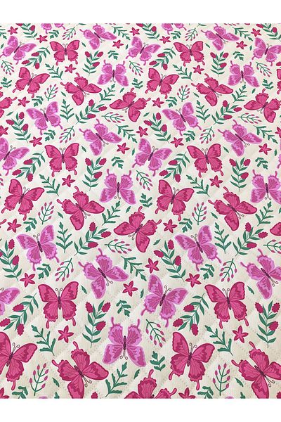 Evmila Pink Butterfly Pattern Double Printed Pique (200x220 Cm) White