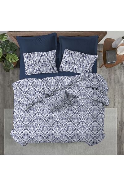 Evmila Model Modern Imprimat Dublu 200x220 Cm 2 Piese 50x70cm Set Pilomă - Albastru