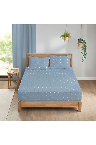 Evmila Set cearșaf dublu 160x200 cm imprimat cu model triunghi - albastru