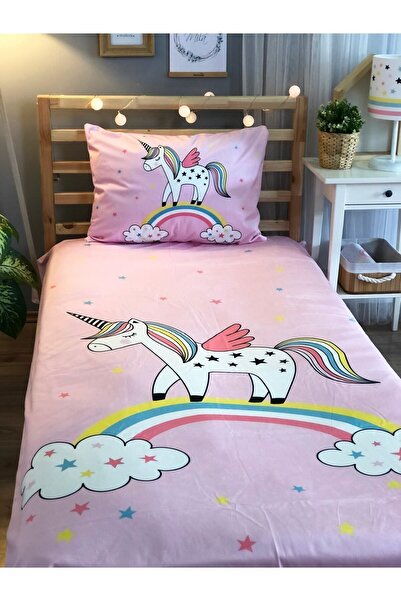 Evmila Pembe Zemin Unicorn Kadife Dekoratif Örtü 57