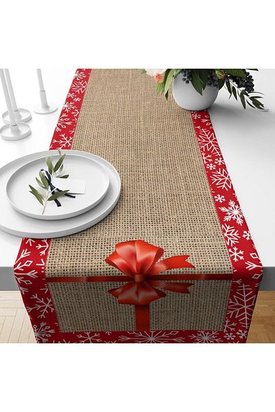 Evmila Christmas Themed Gift Package Patterned Velvet Runner