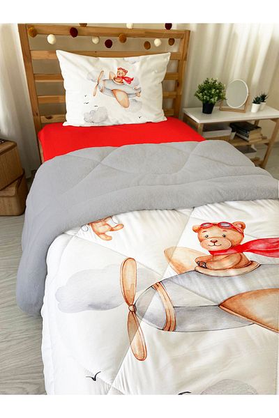 Evmila Teddy Bear μονό 160x220 cm Wellsoft διπλής όψης πάπλωμα σιλικόνης και σετ ύπνου