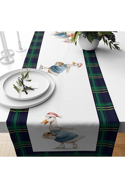 Evmila Goose Patterned Velvet Runner