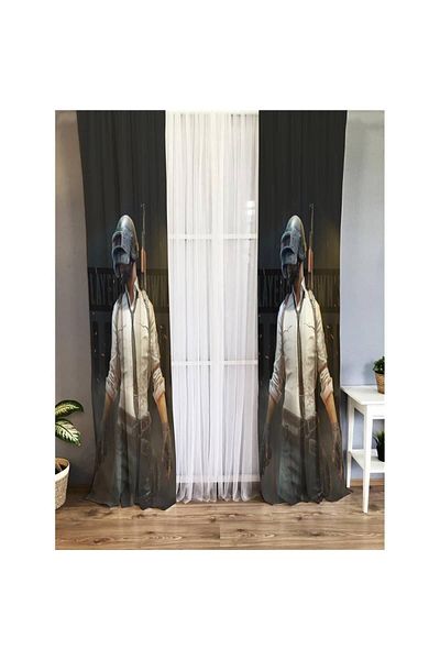 Evmila Helmeted Game Character Patterned Children's Room Background Curtain