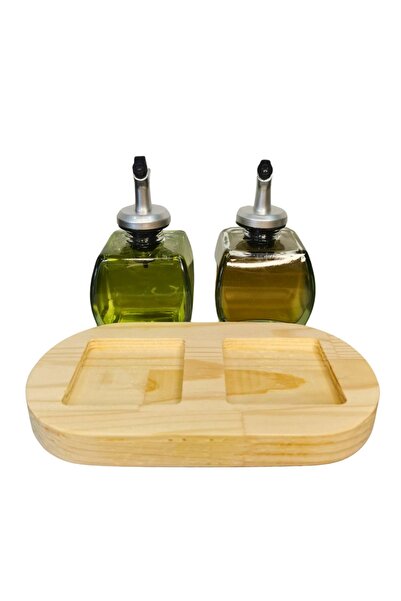 PITRAK PıtrakStore - Transparent Olive Oil Set of 2 with Wooden Stand 150ml Sauce Bowl Oil Silver Head