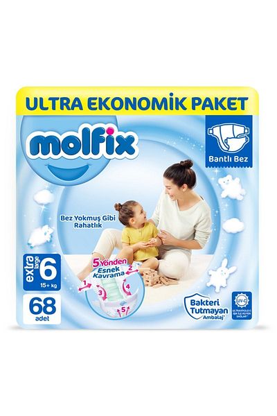 Molfix Baby Diapers Size 6 Extra Large Ultra Economical Package 68 Pieces