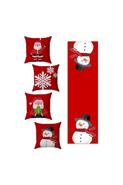 Evmila New Year's Themed 4-Piece Throw Pillow Cover and Runner - Set of 5