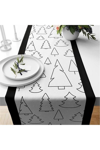 Evmila Christmas Themed Tree Patterned Velvet Runner