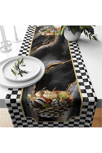Evmila Runner din catifea cu model de dovleac negru