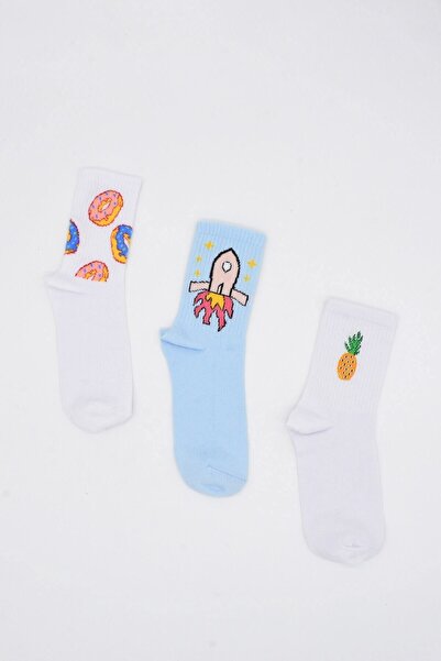 Külah 3 perechi de șosete din bumbac cu model gogoși-ananas-ruchetă
