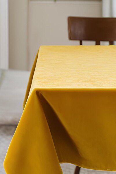 Cortibo Barcelona Dark Yellow Velvet Textured Tablecloth