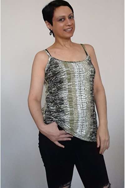 Mertcan Butik Green patterned rope strap combed cotton Viscose T-shirt