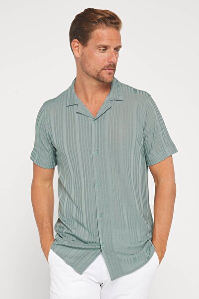 Tudors Cămașă Verde Slim Fit Apache Guler pentru bărbați - Slim Fit, mânecă s...