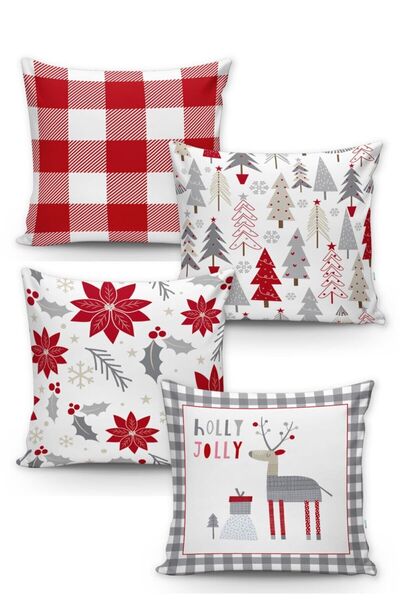 Lolla Evmila Christmas Patterned 4-Piece Throw Pillow Cover Set