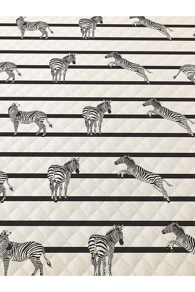 Evmila Zebra Pattern Black Striped Double Printed Pique (200x220 Cm) White