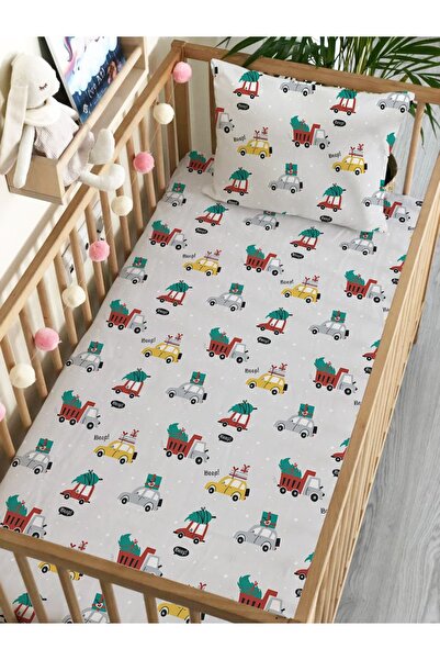 Evmila Christmas Theme Car Pattern Printed Baby Size Elastic Sheet Set