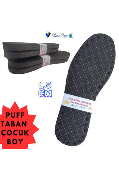 Rasim Uyar 5 Çift Siyah Kalın Puff Bebek Çocuk Bot Ve Terlik Tabanı - 3 Katma...