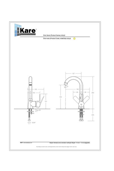 KARE Style Mix Gold Sink Faucet (Short Pipe)