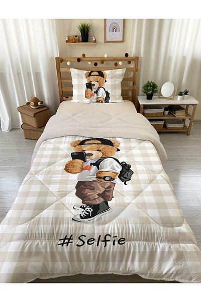 Evmila Teddy Patterned Single 160x220 cm Wellsoft Πάπλωμα σιλικόνης διπλής όψης και σετ ύπνου
