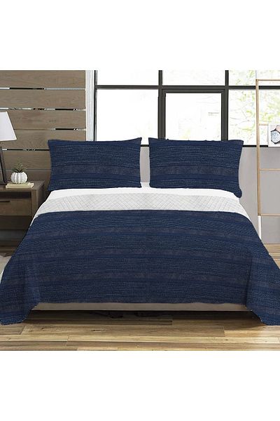 Evmila Modern Pattern Double Printed Pique (200x220 Cm) Navy Blue
