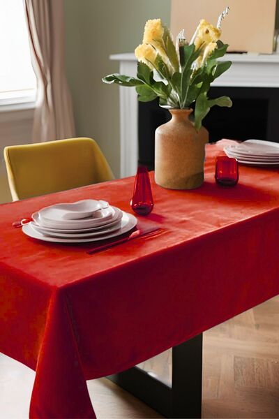 Cortibo Red Barcelona Velvet Textured Tablecloth