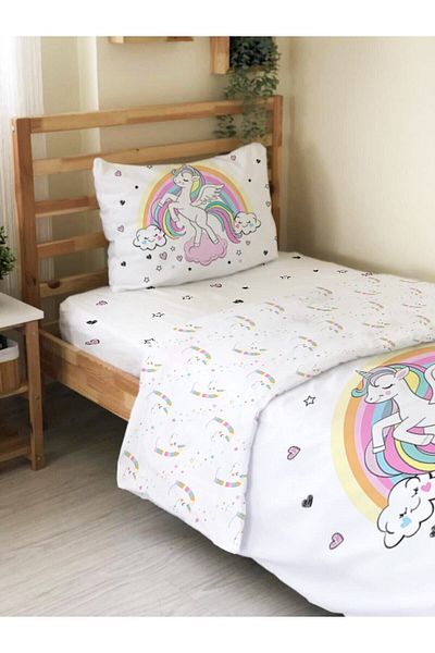 Evmila Model unicorn și curcubeu - Set de husă de pilota albă unică