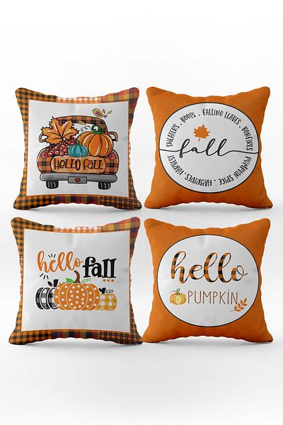Evmila Set de 4 perne cu model special de dovleac de toamnă și Halloween cu textura de catifea