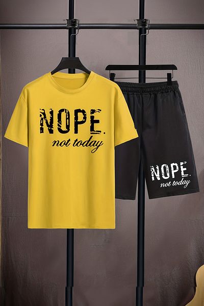 MYADA Nu, Not Today, set pentru copii imprimat din 2 piese - Gât crew, pantaloni scurți elastici, model 20552