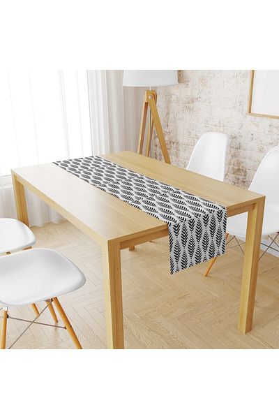 Lolla Evmila Velvet Fabric Black White Leaf Runnur Model 1121