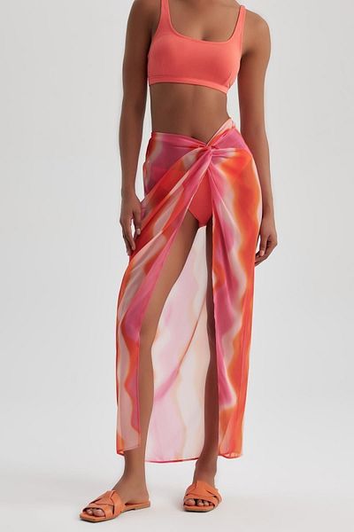 DeFacto Be in Love – Gemusterter Strandrock aus Chiffon mit normaler Passform – A9234ax23hs