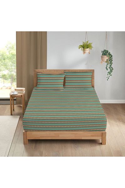Evmila Ethnic Pattern Printed Double Sheet Set 160x200 Cm - Green