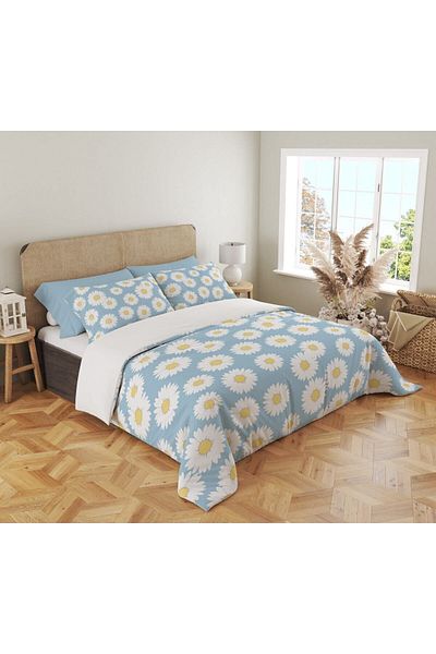 Evmila Set cuvertură de pilota dublă 200x220 Cm Imprimată Model Daisy - Albastru