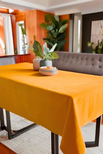 Cortibo Orange Barcelona Velvet Textured Tablecloth