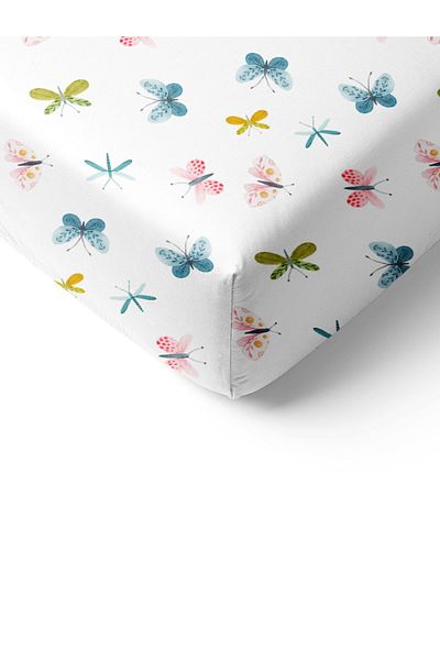 Evmila Butterfly Pattern Printed Double Sheet Set 160x200 Cm - White