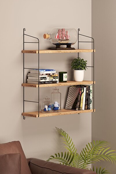Cosargroup Duvar Rafı Kitaplık 3 Katlı Kitaplık Ünite Ahşap Raf Kitap Rafı Banyo Mutfak Rafı Ceviz