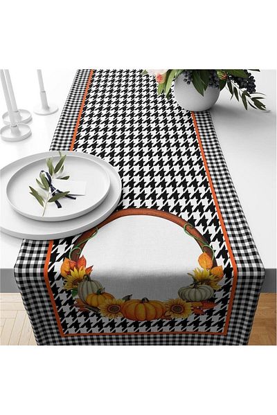 Evmila Autumn And Pumpkin Patterned Runner